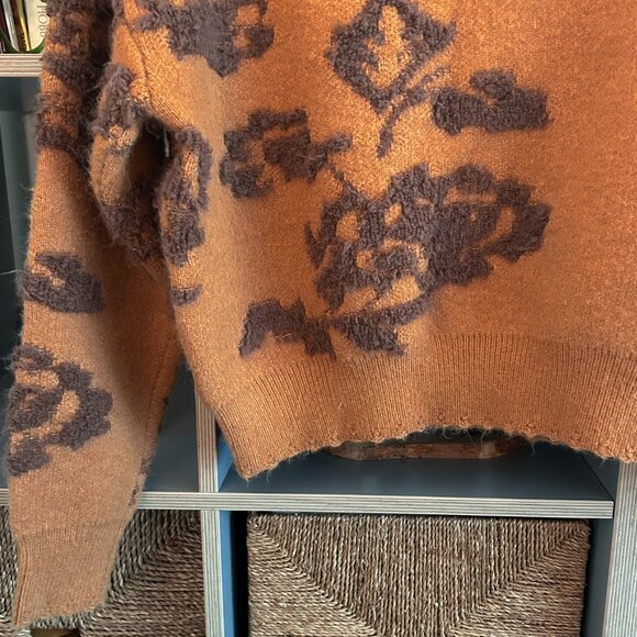 Cozy Burnt Orange Pullover with Brown Graphics - Size Small - Picture 8 of 8